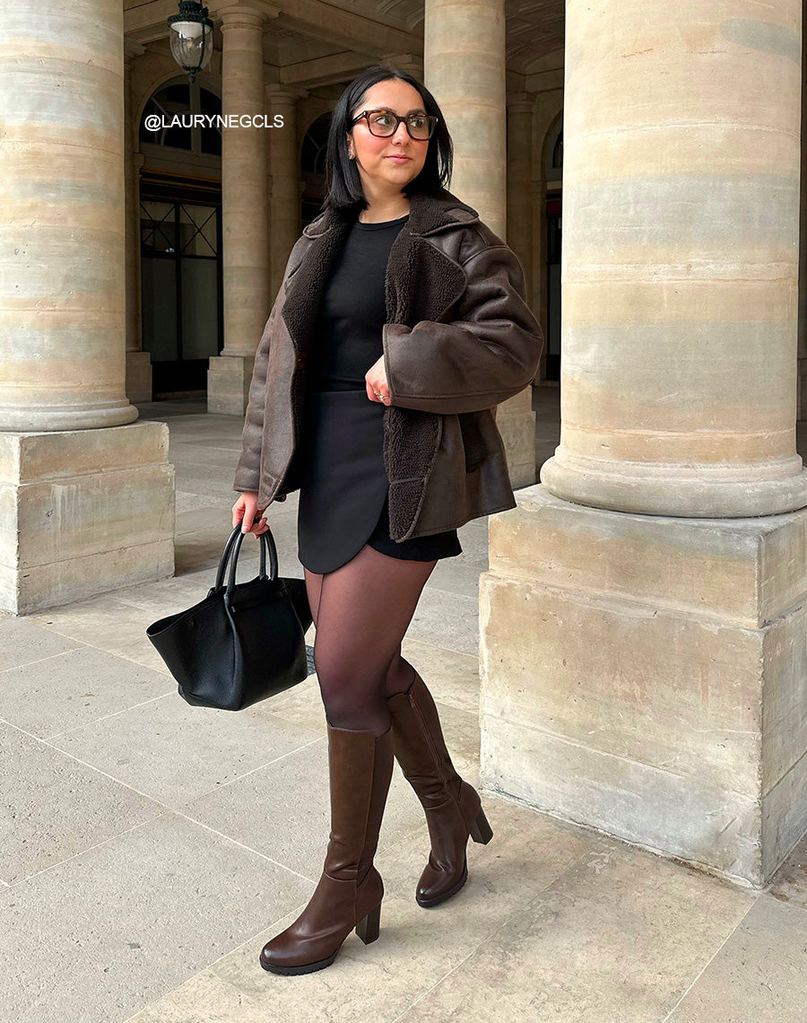 Bottes femme marron chocolat à talon et semelle crantée