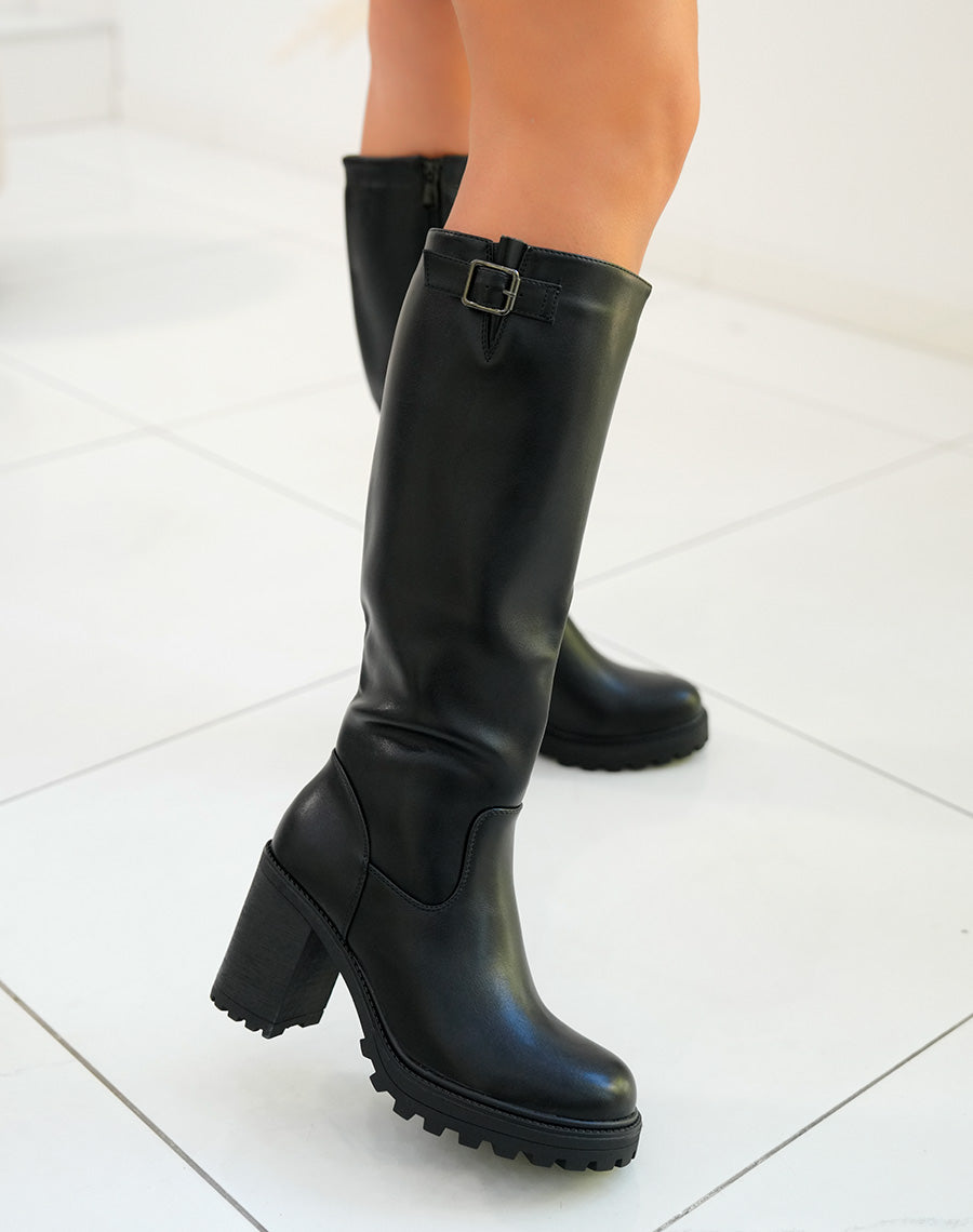 Bottes femme noires avec talon et semelle crantée