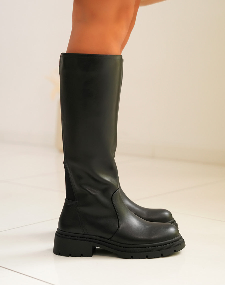Bottes femme noires hautes avec semelle crantée et fermeture éclair