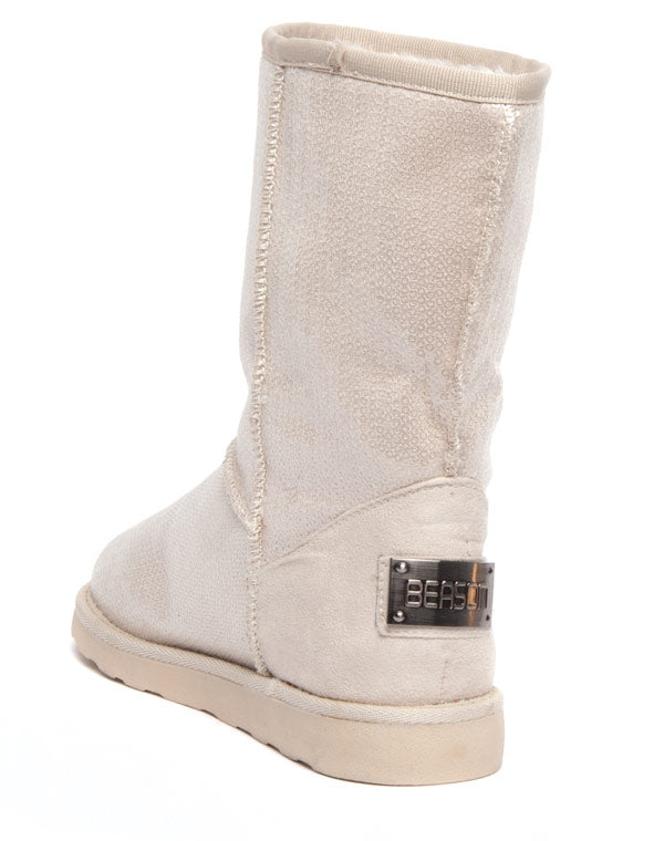 Bottes fourrure et sequins brillants Ideal beige