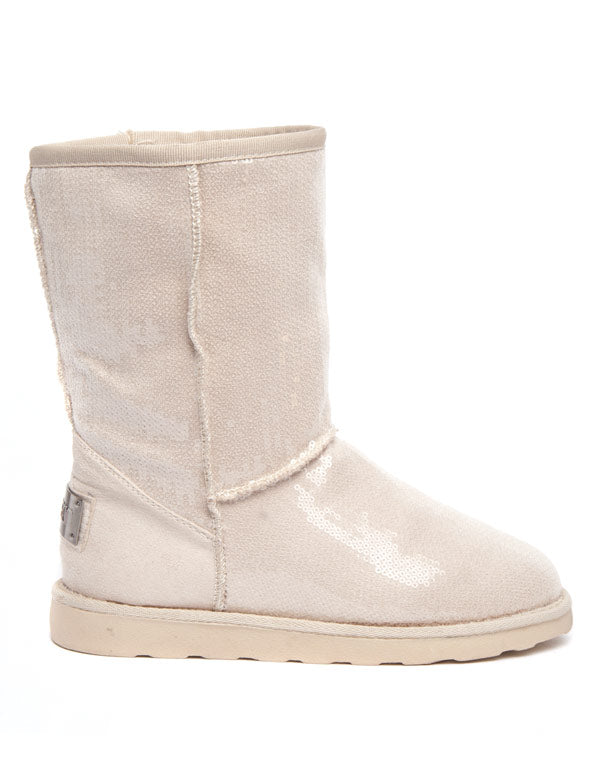 Bottes fourrure et sequins brillants Ideal beige