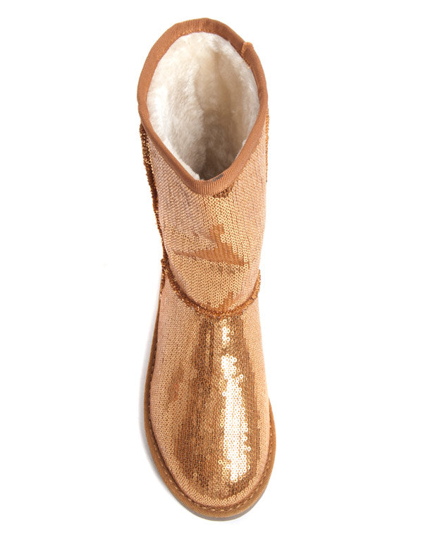 Bottes fourrure et sequins brillants Ideal dorée