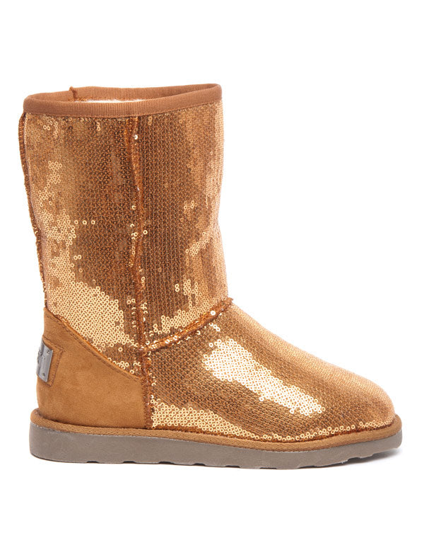 Bottes fourrure et sequins brillants Ideal dorée