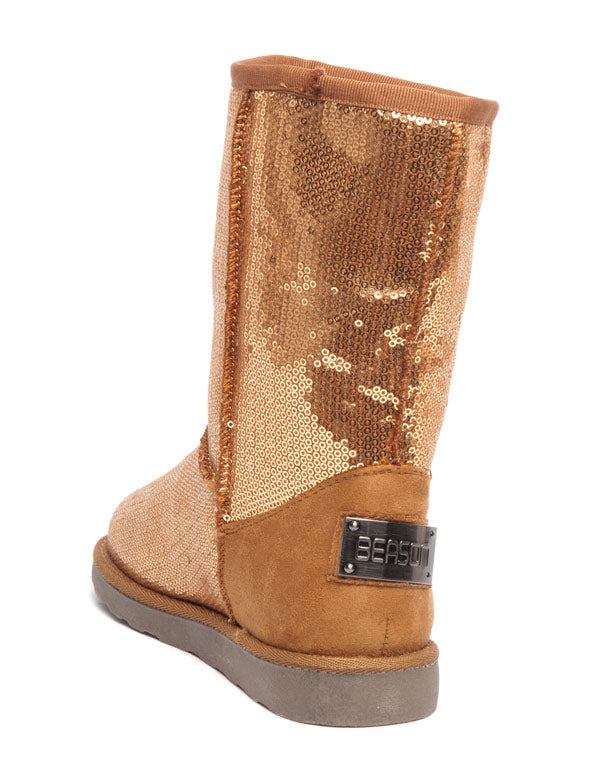 Bottes fourrure et sequins brillants Ideal dorée