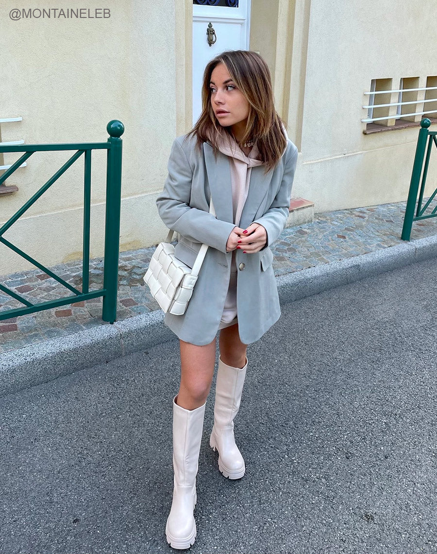 Bottes hautes beiges à semelle crantée