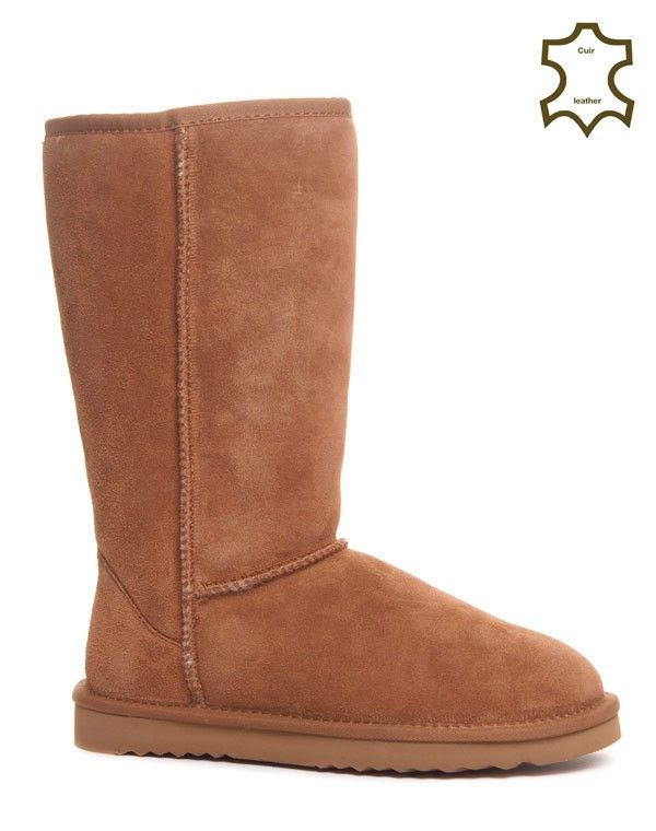 Bottes hautes camel fourrées en cuir