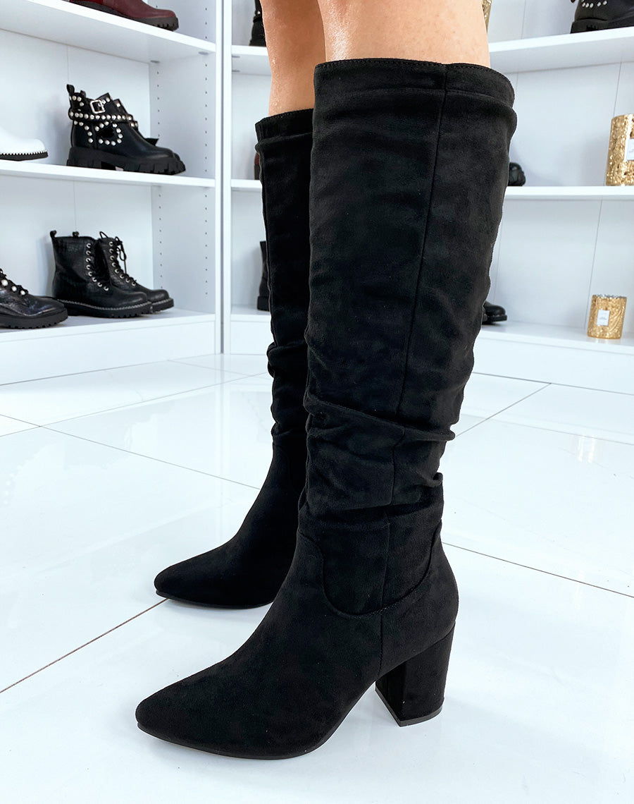Bottes hautes noires en suedine