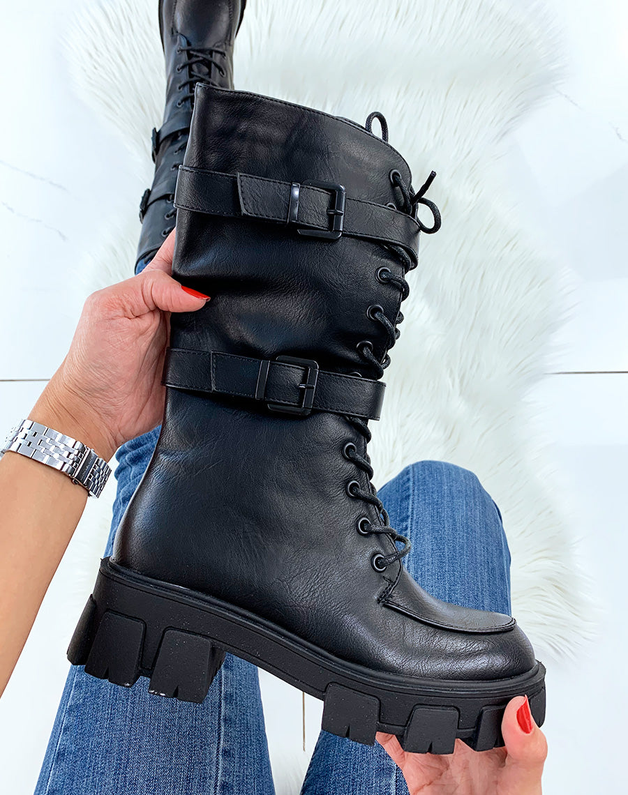 Bottes hautes noires à plateforme