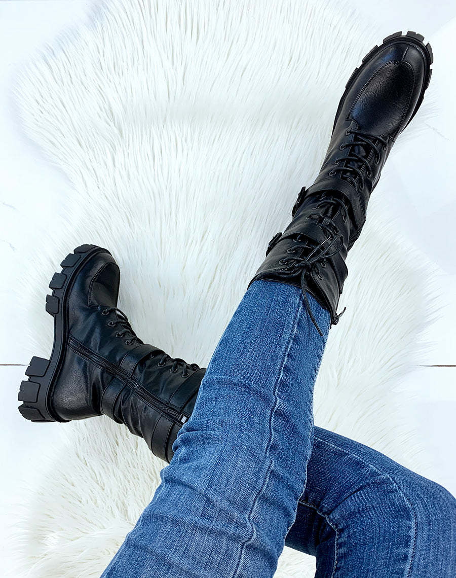 Bottes hautes noires à plateforme