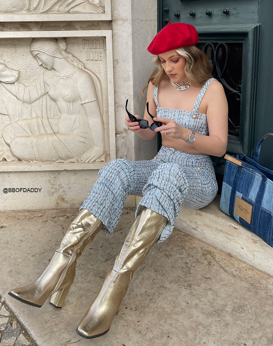 Bottes hautes noires à talon et bout carré arrondi