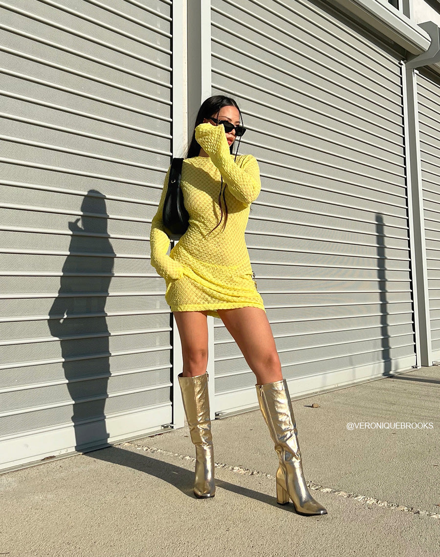 Bottes hautes noires à talon et bout carré arrondi