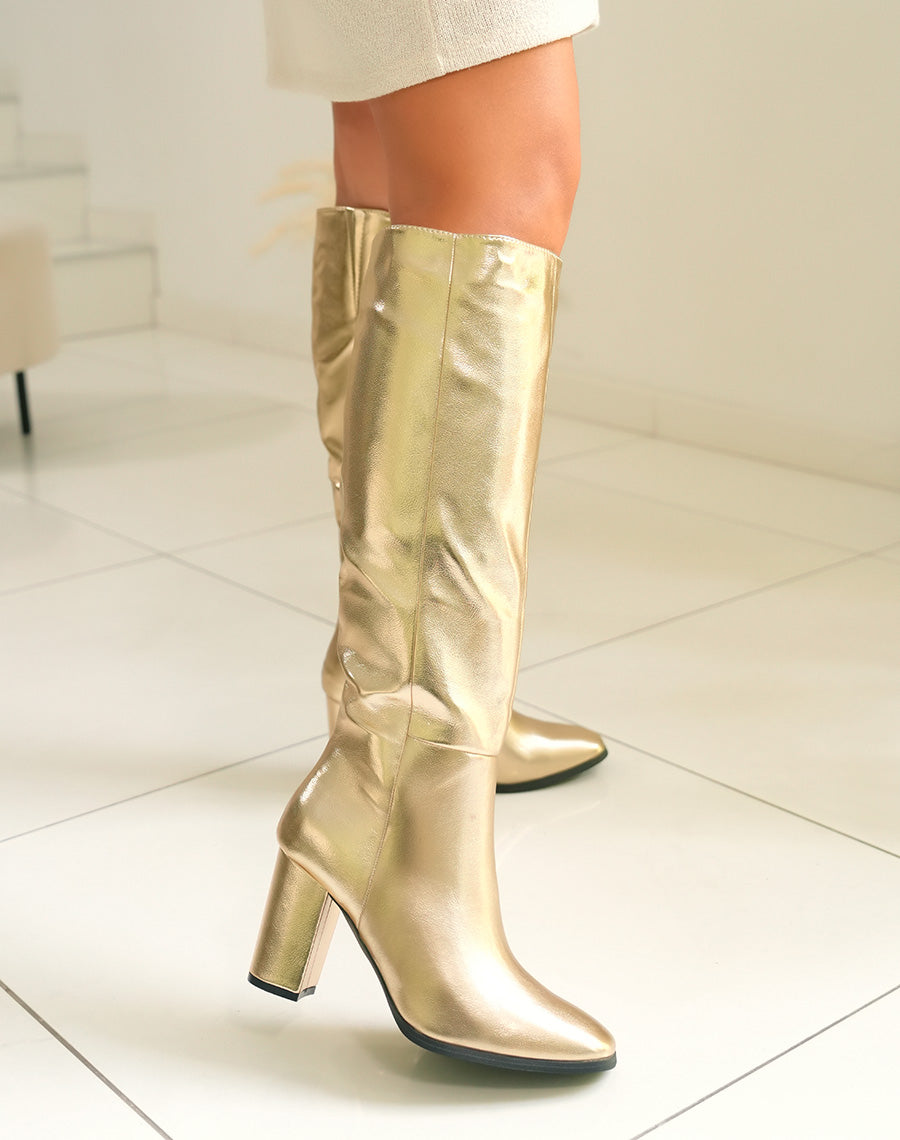 Bottes hautes noires à talon et bout carré arrondi