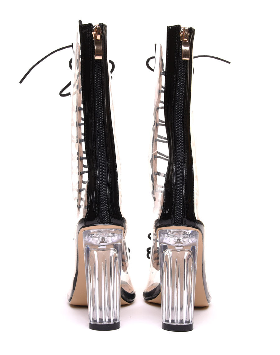 Bottes hautes noires à talons transparents