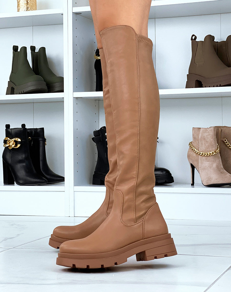 Bottes hautes taupe style cavalière