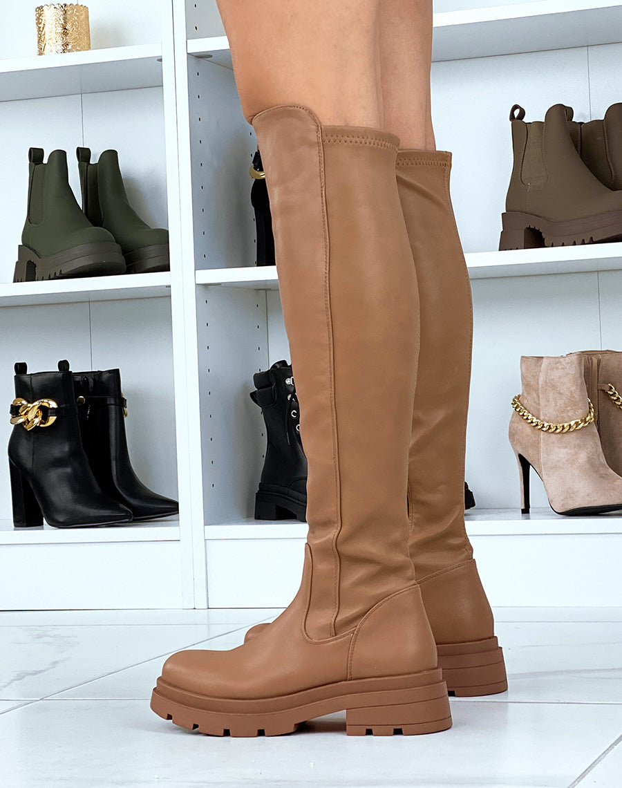 Bottes hautes taupe style cavalière