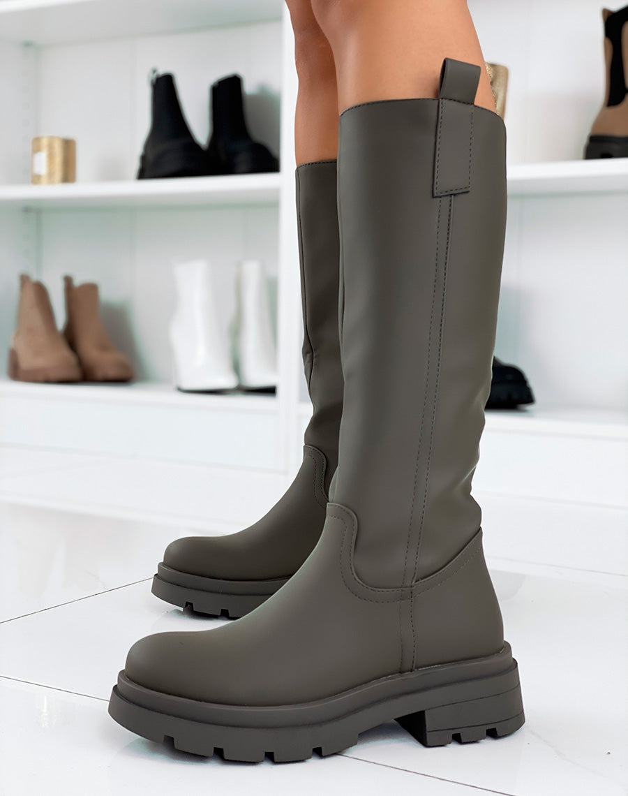 Bottes hautes vert kaki gommées