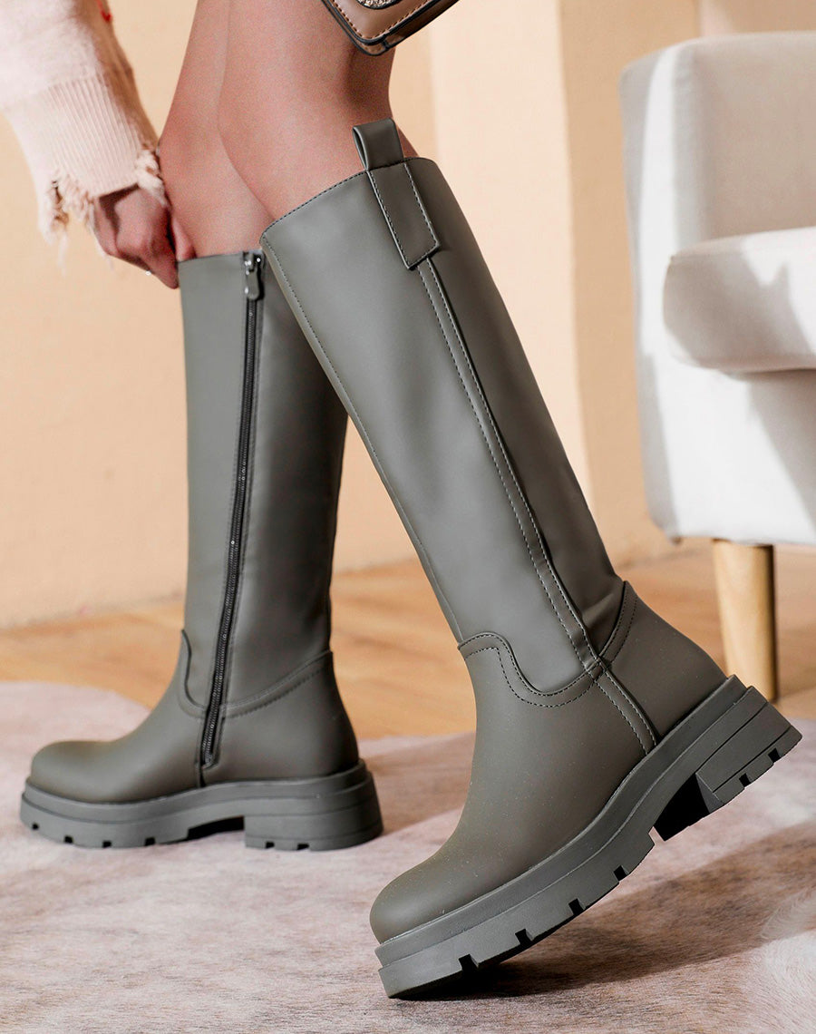 Bottes hautes vert kaki gommées