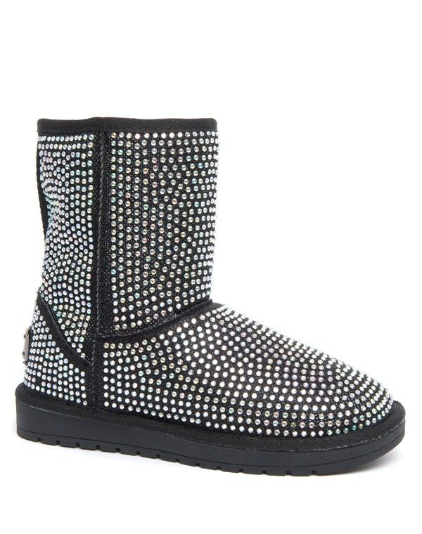 Bottes hiver ICE Queen noir à strass doublure fourrure