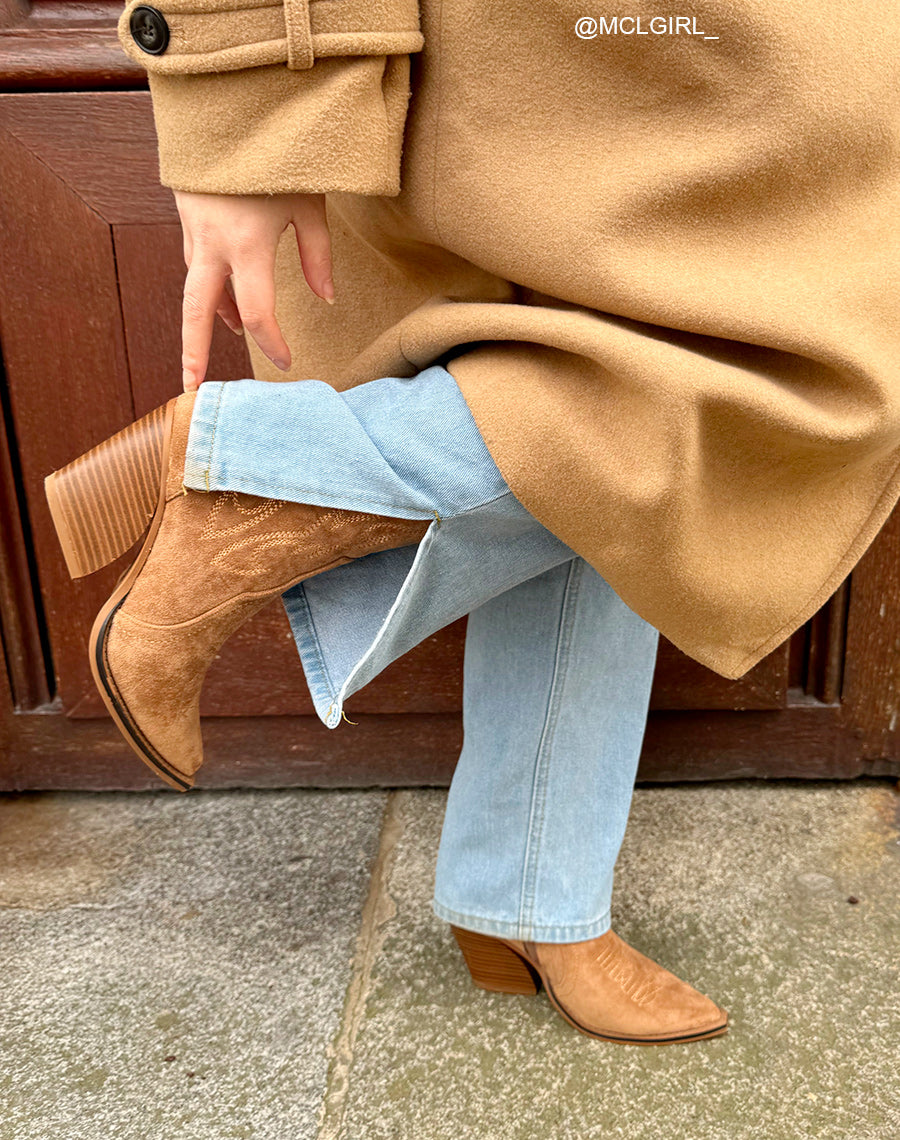 BOTTES MARRON EN SUÉDINE À TALON STYLE SANTIAGS