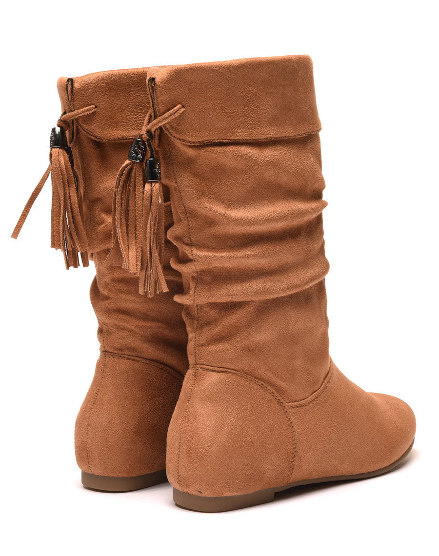 Bottes mi hautes camel avec rabat sur le haut