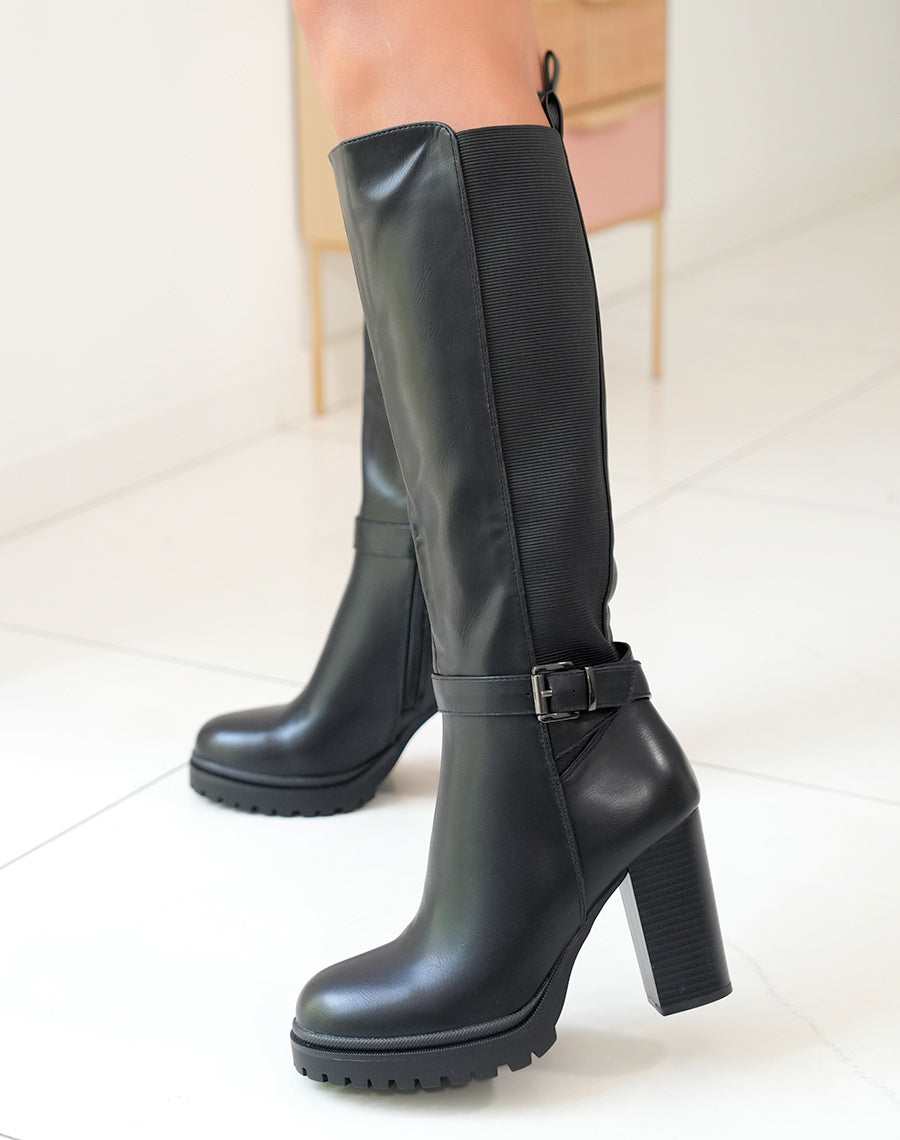 Bottes noires bi-matière à talons
