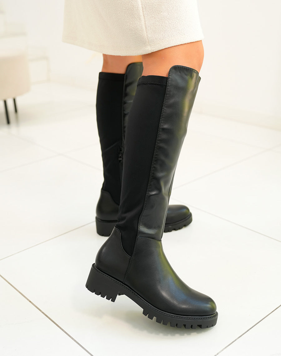 Bottes noires bi-matières effet tissu