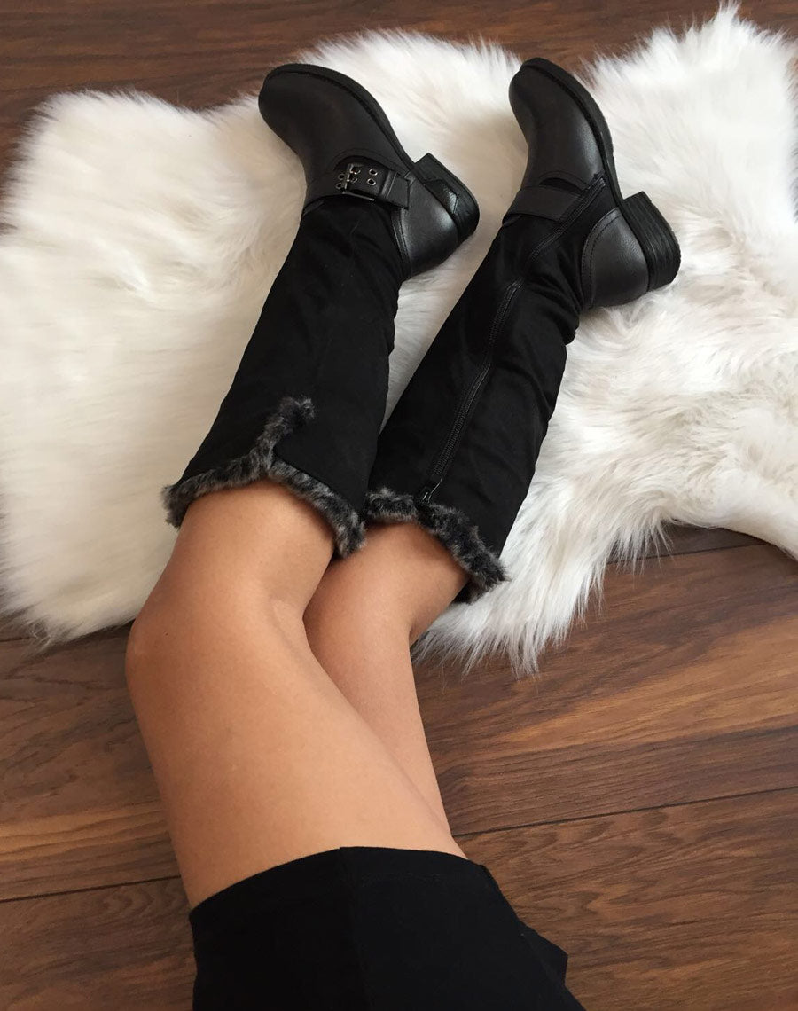 Bottes noires bi matières fourrées