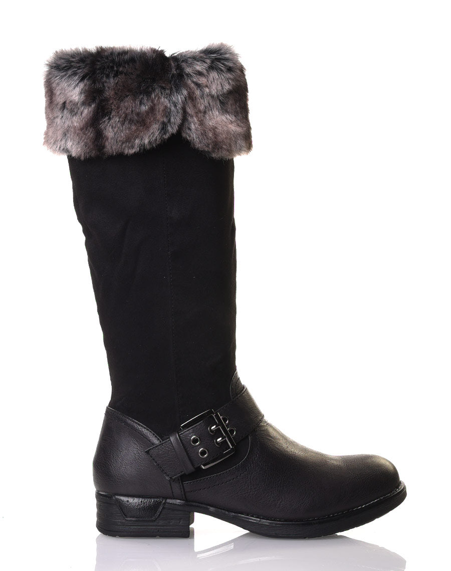 Bottes noires bi matières fourrées