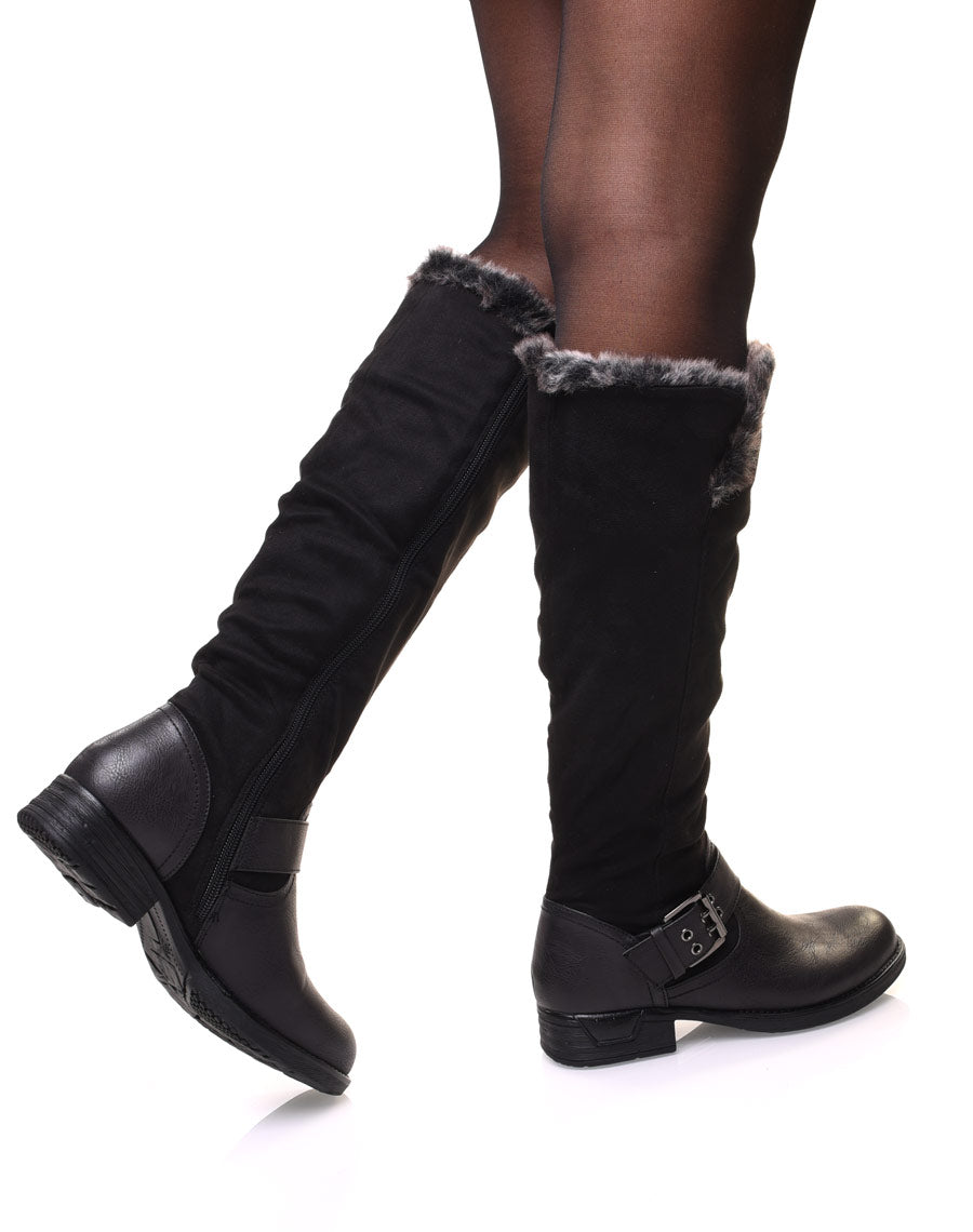 Bottes noires bi matières fourrées