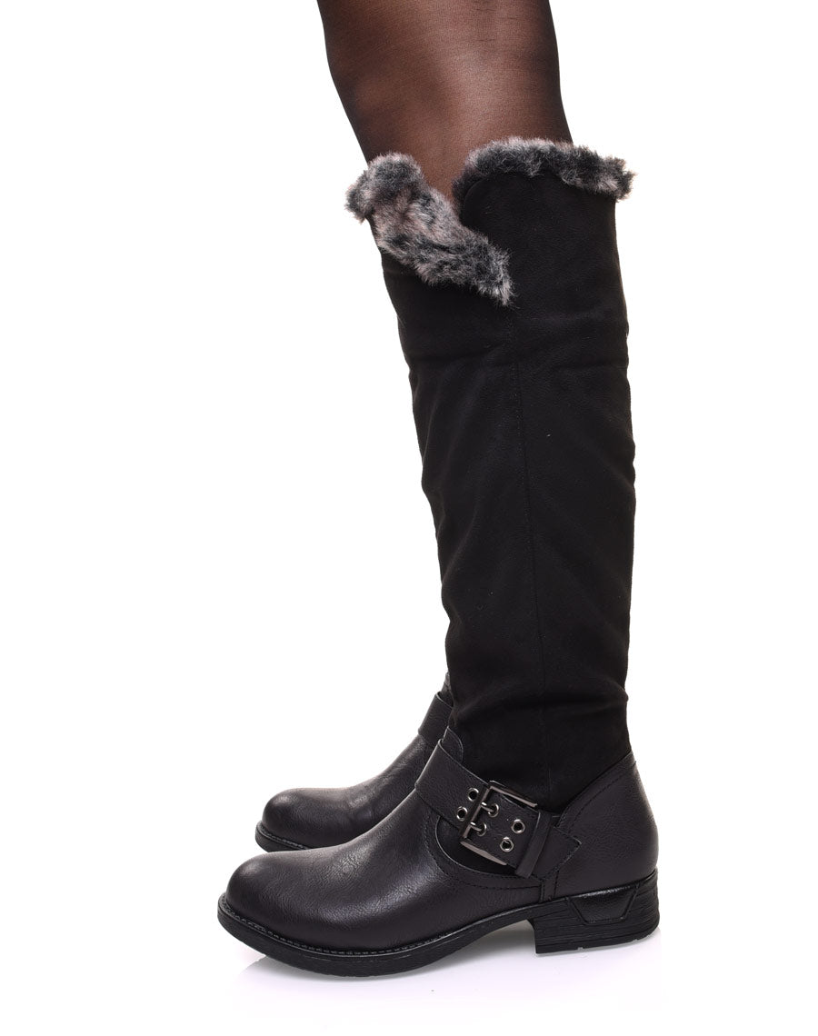 Bottes noires bi matières fourrées