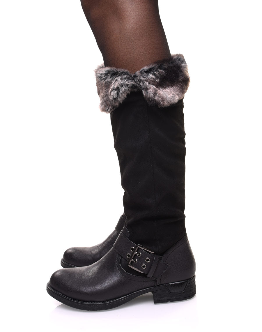 Bottes noires bi matières fourrées