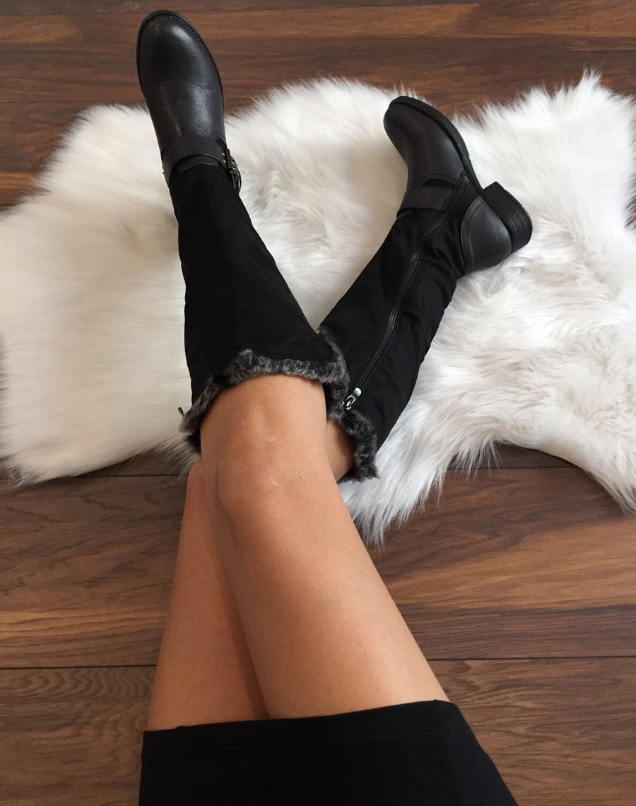 Bottes noires bi matières fourrées