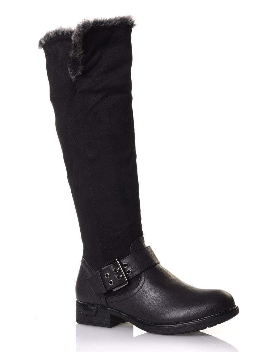 Bottes noires bi matières fourrées