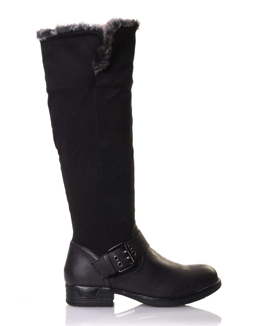 Bottes noires bi matières fourrées