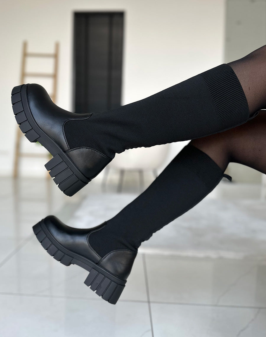 Bottes noires effet chaussette à semelle crantée