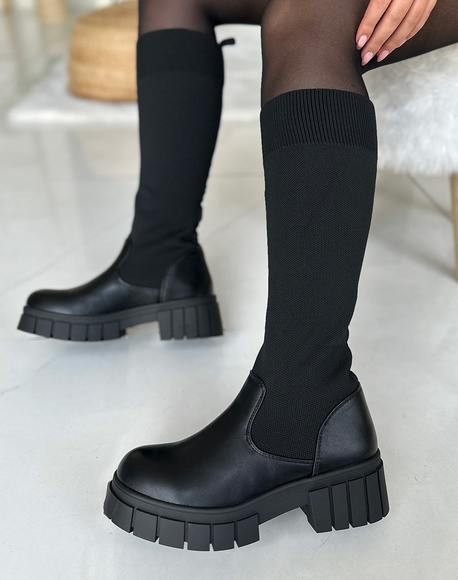 Bottes noires effet chaussette à semelle crantée
