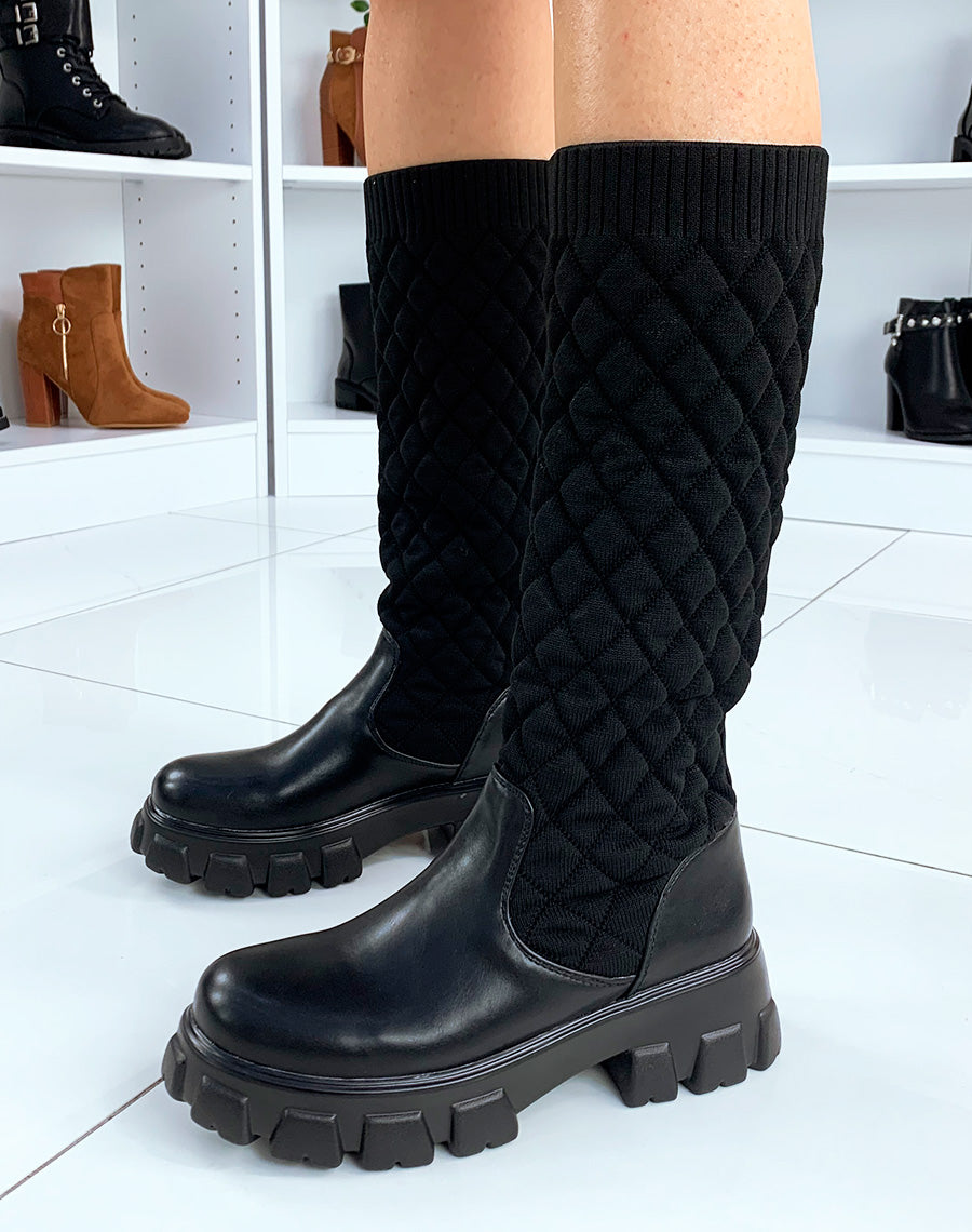 Bottes noires effet matelassé