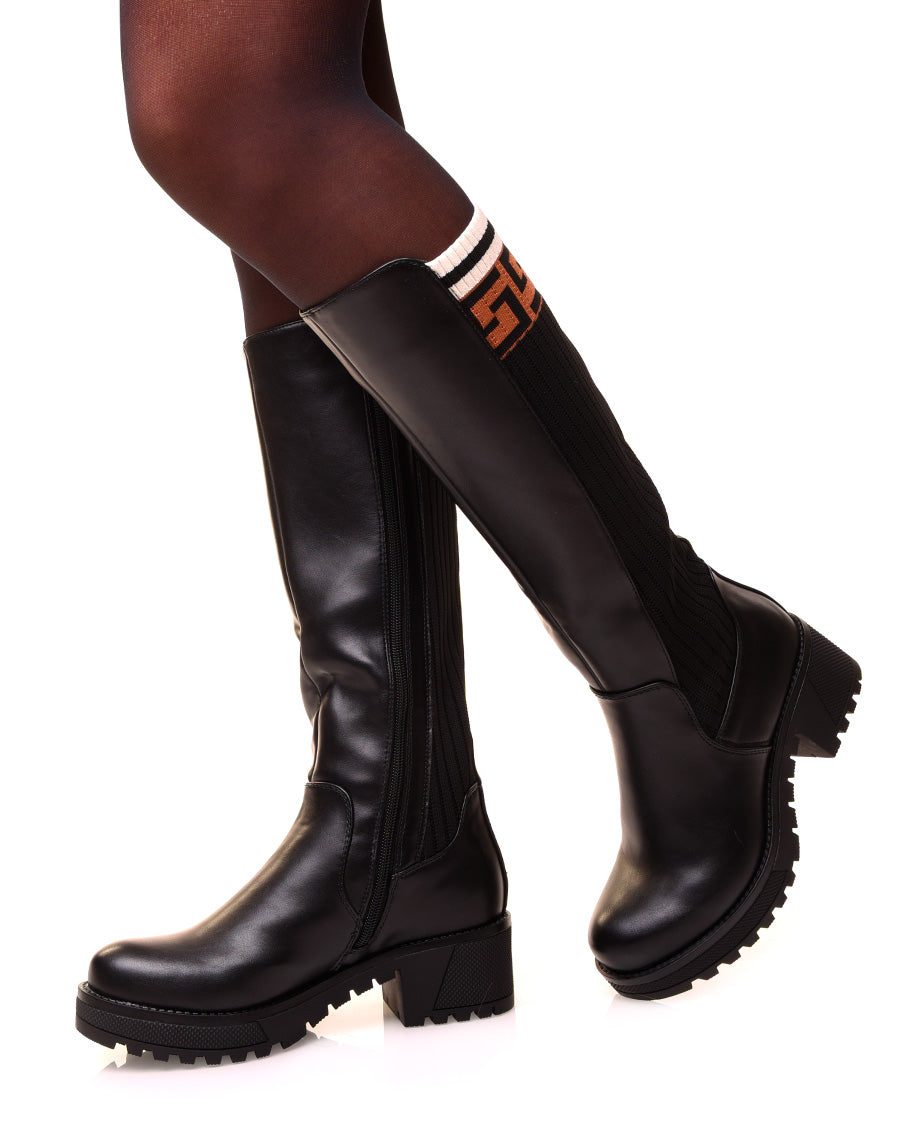 Bottes noires à empiècement tissus