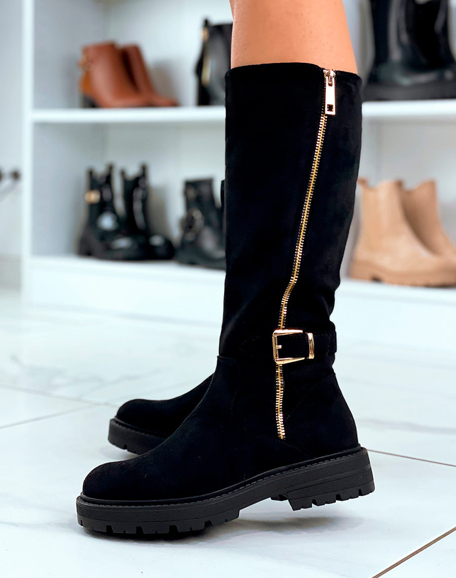 BOTTES NOIRES EN SUÉDINE AVEC ZIP DORÉE