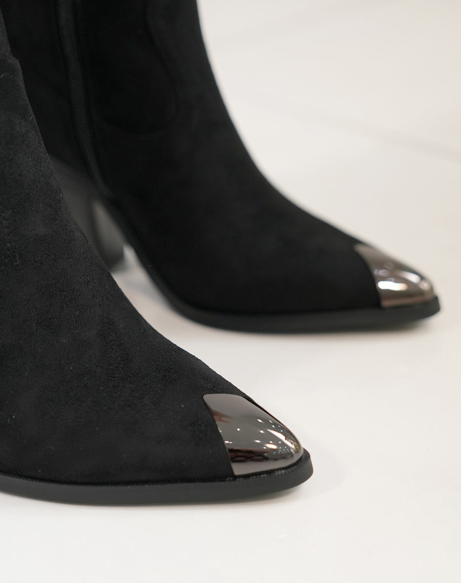 Bottes noires en suédine à talon style santiags pour femmes