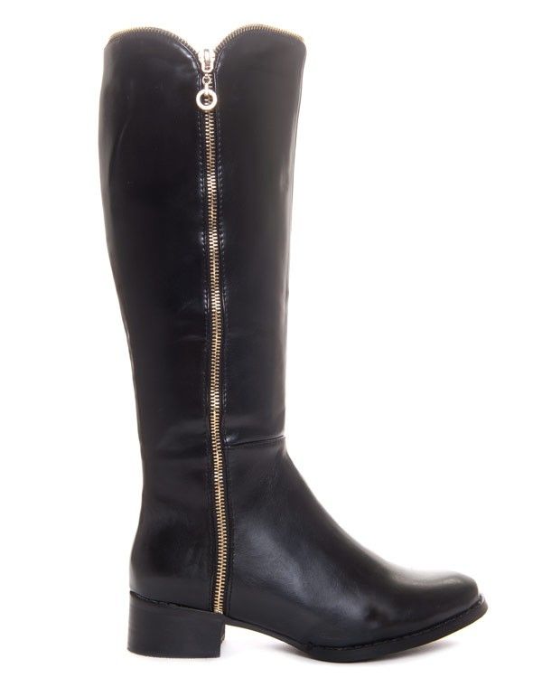 Bottes noires à fermeture éclaire dorée