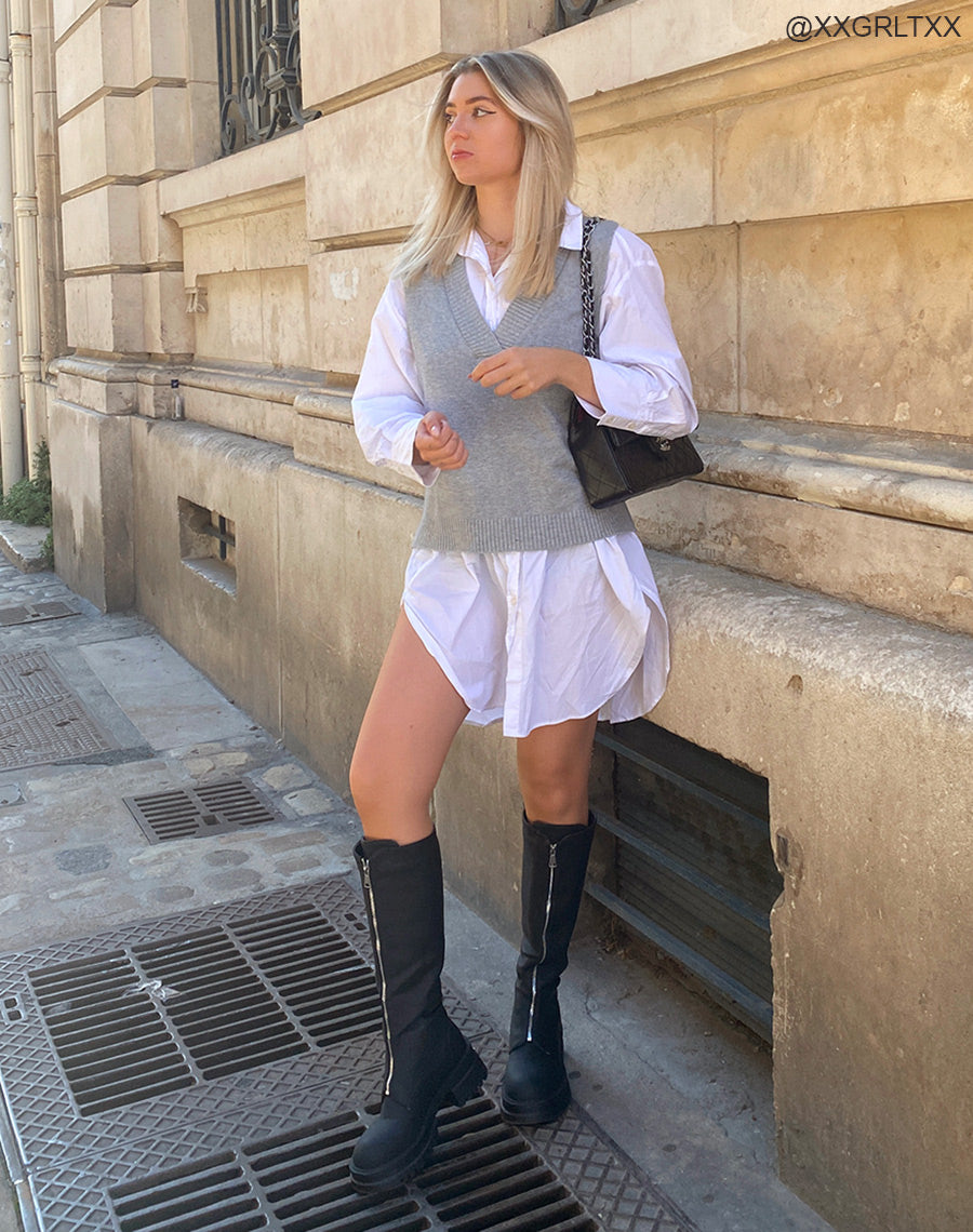 Bottes noires gommées à long zip argenté talonnées