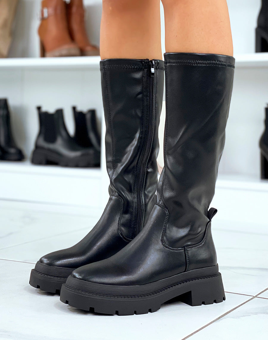 Bottes noires inspiration chelsea à semelle épaisse