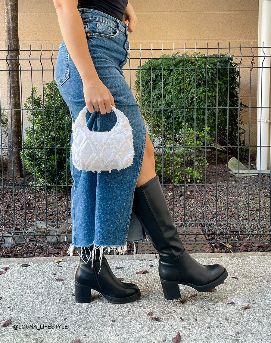 Bottes noires à petit talon et bout arrondi pour Femmes