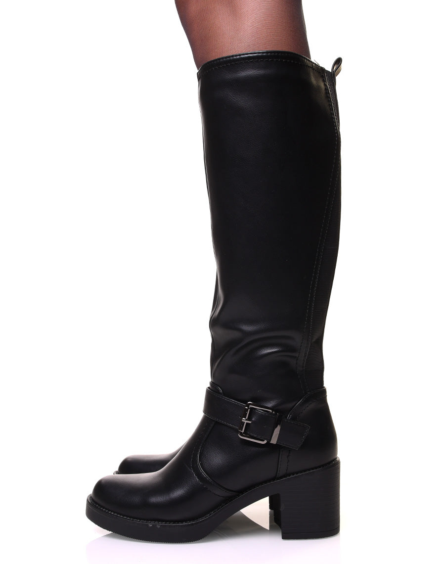 Bottes noires à sangles et talon épais
