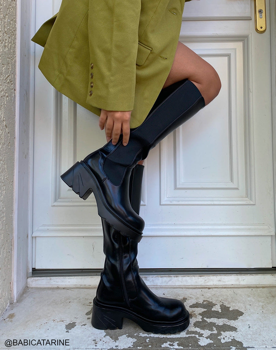 Bottes noires style chelsea à talon épais
