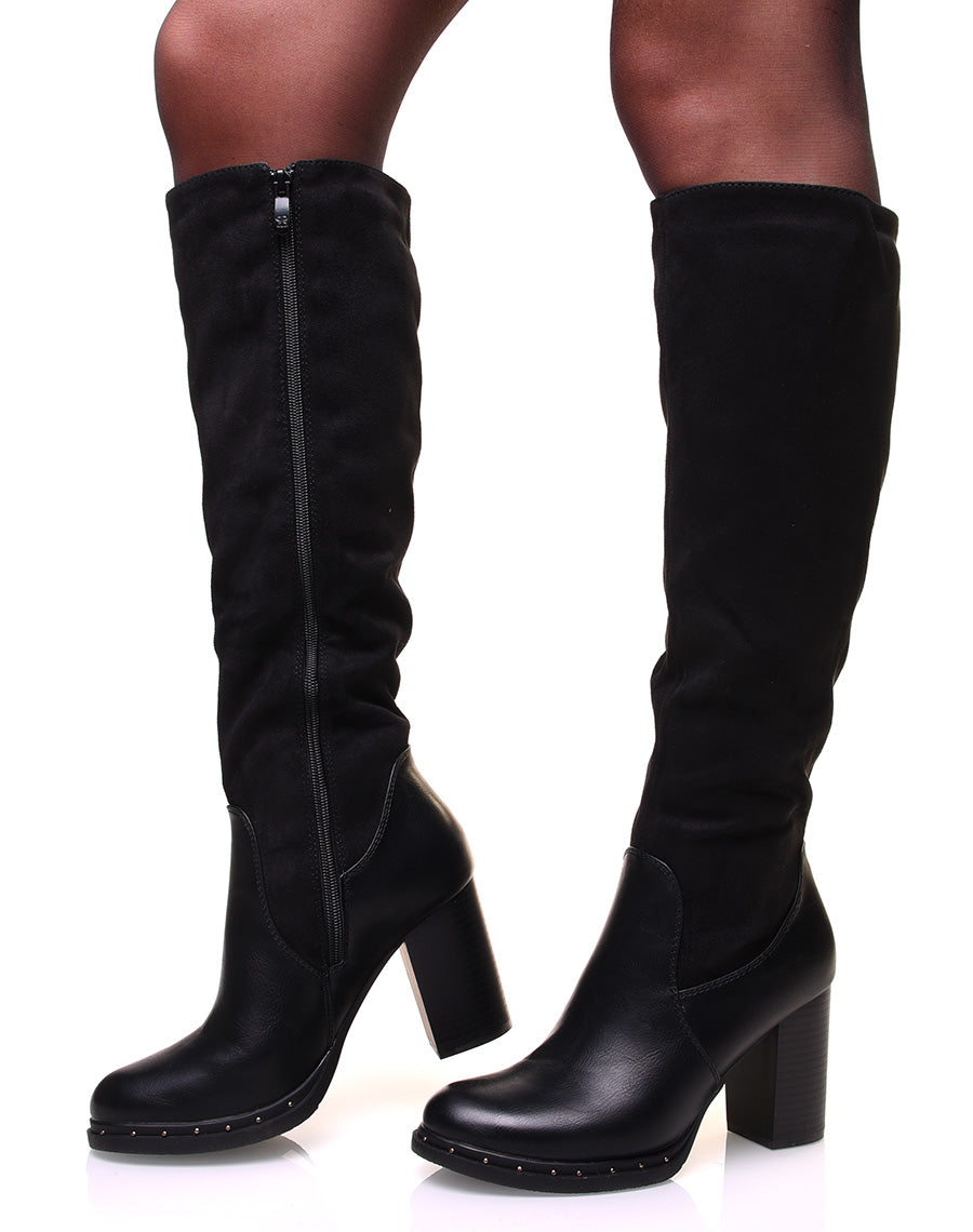 Bottes noires à talon bi-matière