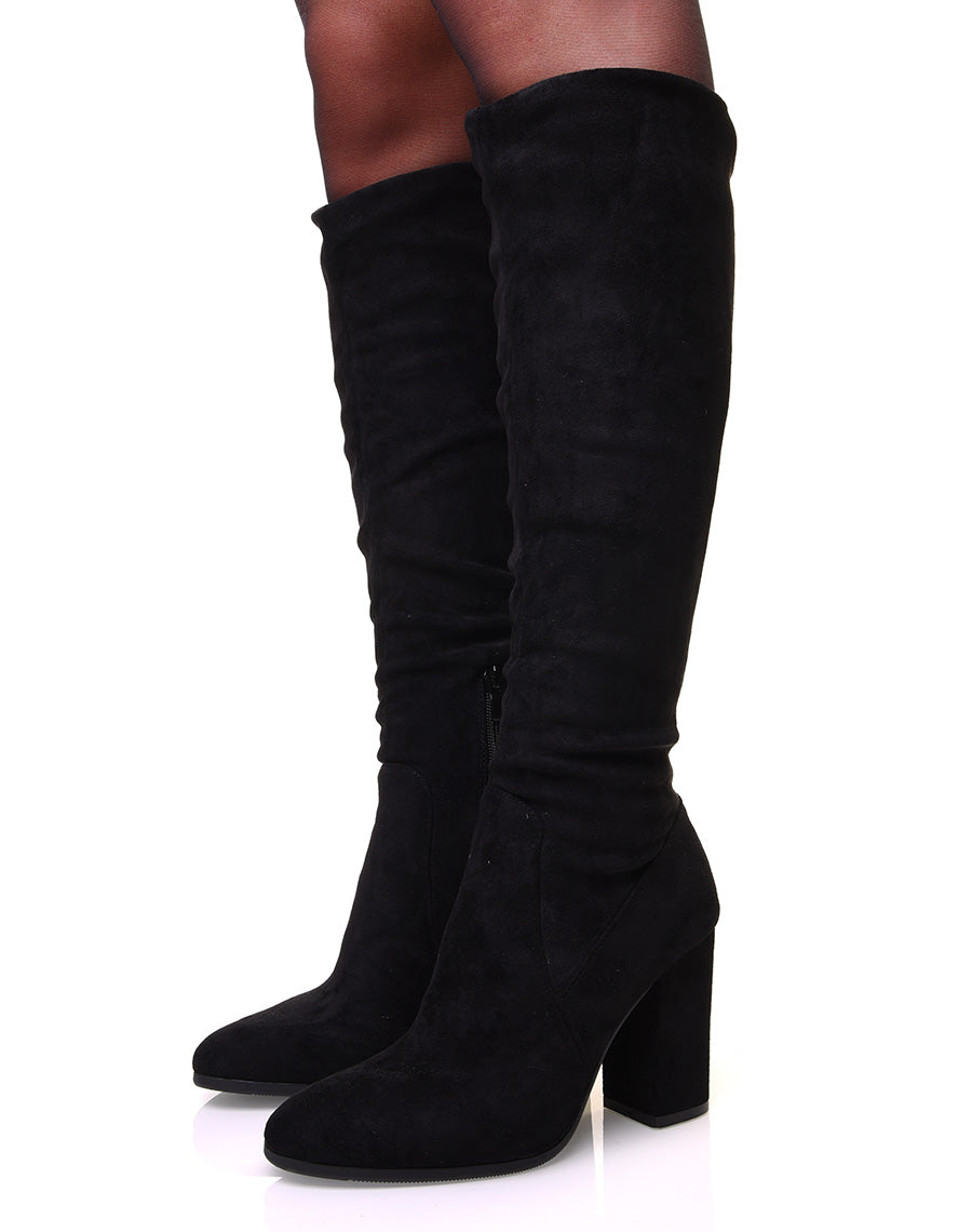 Bottes noires à talon plissé en suédine