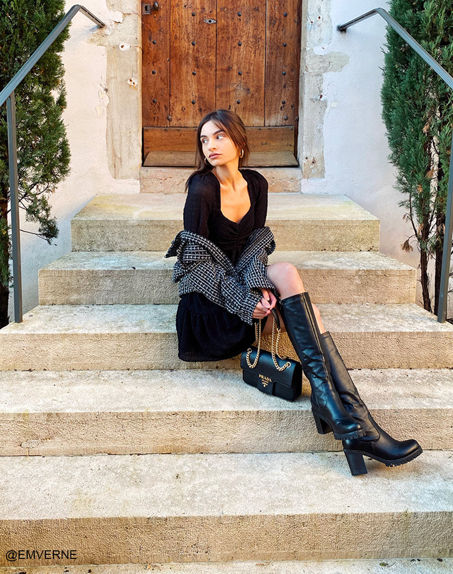 Bottes noires à talons et semelles crantées