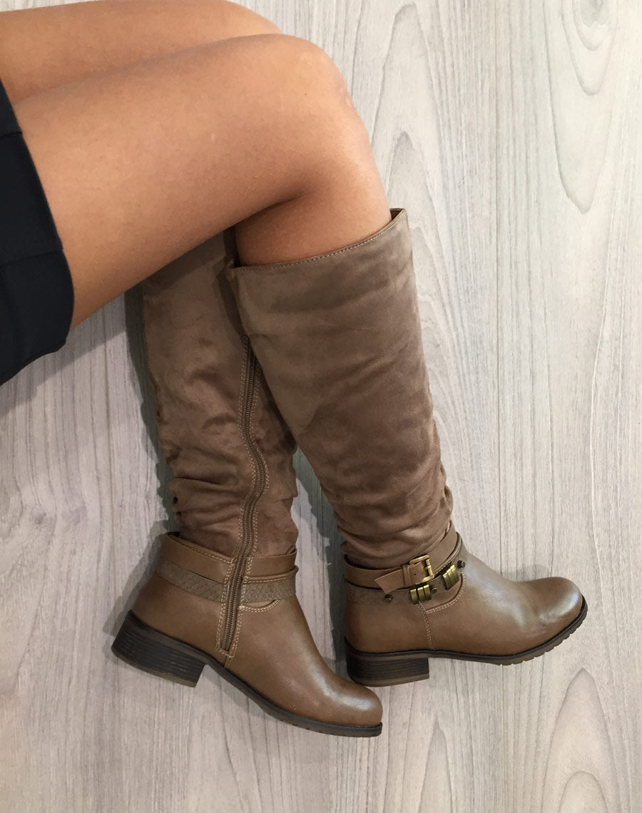 Bottes plates bi matières taupes